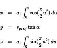 \begin{eqnarray*}
x & = & a_{1} \ensuremath\int_{0}^{t} \cos(\frac{\pi}{2} u^{2...
... = & a_{1} \ensuremath\int_{0}^{t} \sin(\frac{\pi}{2} u^{2})\,du
\end{eqnarray*}